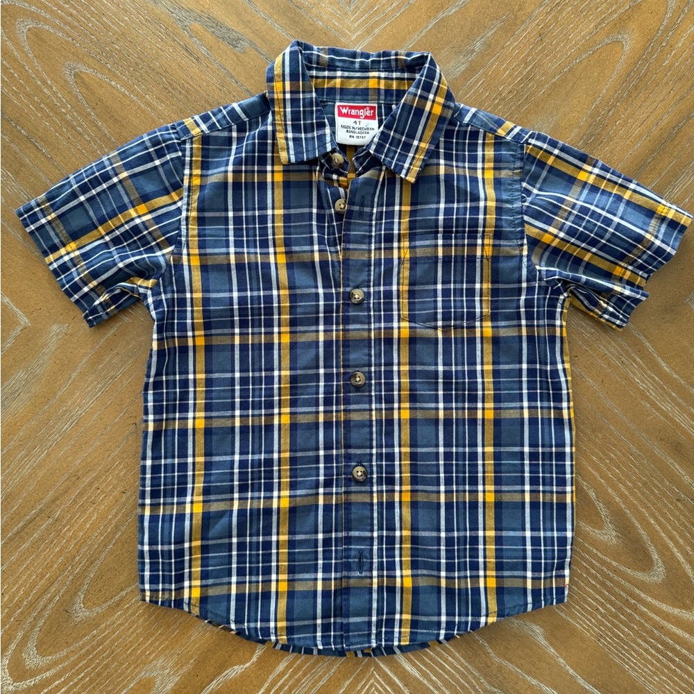Wrangler Kids Blue and Yellow Plaid Shirt